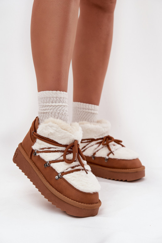 Sellel ondal nööpidega lumesaapad platvormiga karusnahaga D.Franklin DFSH370011 pruunid värvi