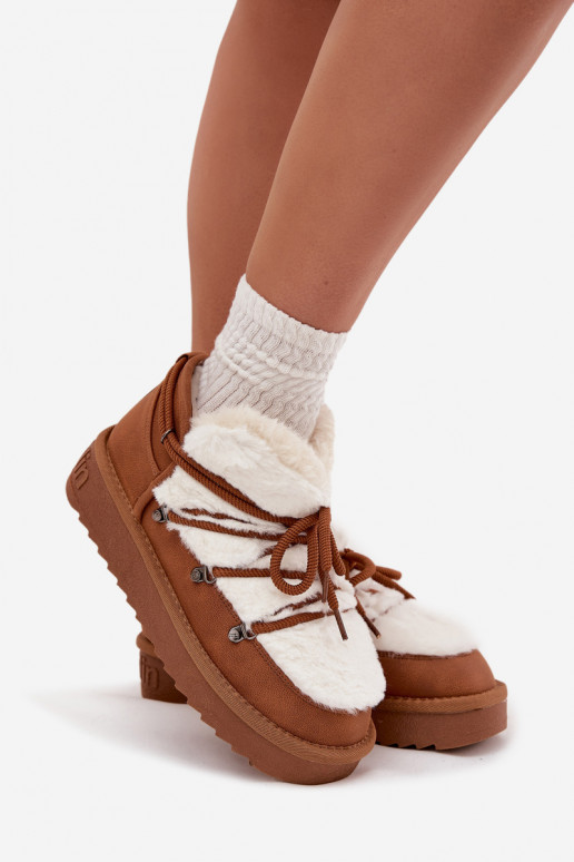 Sellel ondal nööpidega lumesaapad platvormiga karusnahaga D.Franklin DFSH370011 pruunid värvi