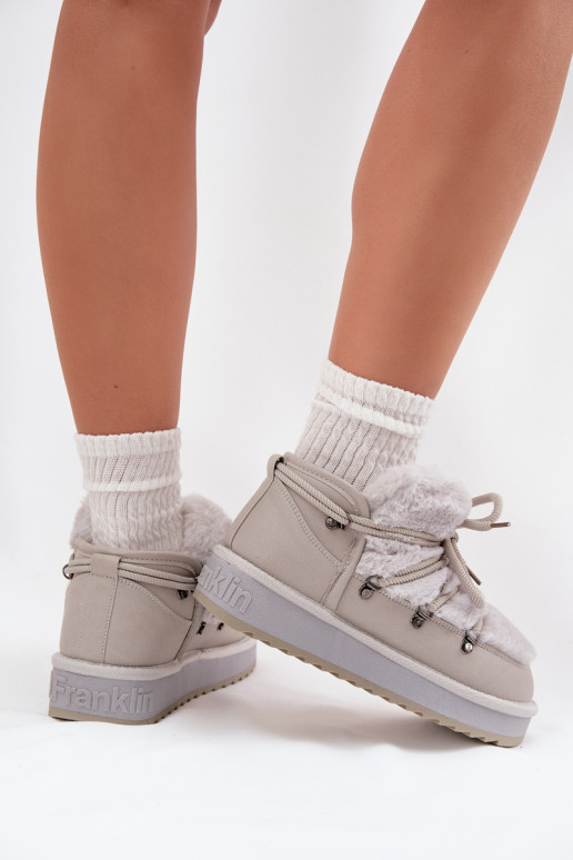 Sellel ondal nööpidega lumesaapad platvormiga karusnahaga D.Franklin DFSH370011 Halli värvi