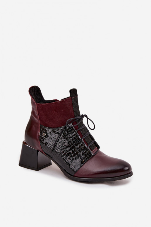 Zazoo 60503 Pealhk Pealiste poolsaapad kõrge jämeda kontsaga voodriga bordoo-värvi