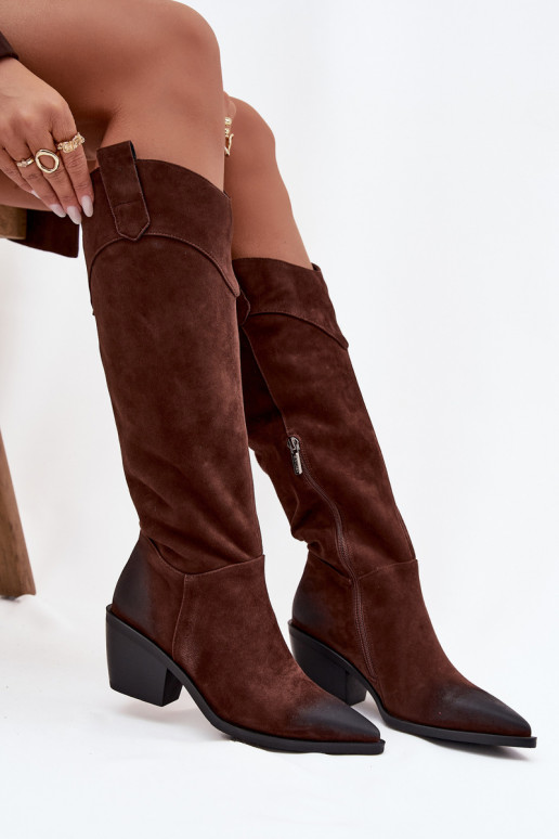 pika säärega saapad Kauboi saapad Pealiste omad kõrge jämeda kontsagaPealturalnego seemisnakhsedu Artiker 57C0230 pruunid värvi