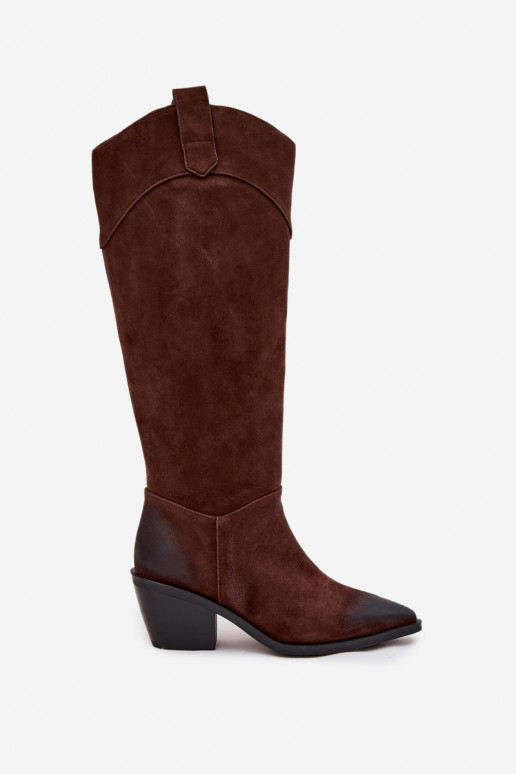 pika säärega saapad Kauboi saapad Pealiste omad kõrge jämeda kontsagaPealturalnego seemisnakhsedu Artiker 57C0230 pruunid värvi