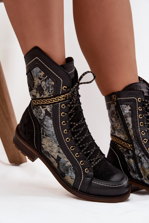 Pealiste poolsaapadPealturalnej Skóry Sellel onciejka 07097-01 Must-Kuldset värvi