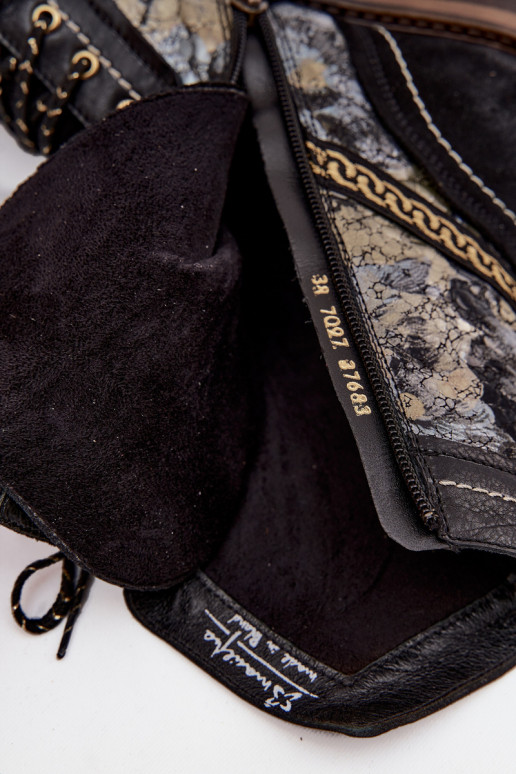 Pealiste poolsaapadPealturalnej Skóry Sellel onciejka 07097-01 Must-Kuldset värvi