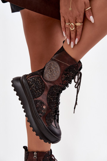 Pealhk Pealiste poolsaapad platvormiga voodriga Sellel onciejka 06565-02 pruunid värvi-Kuldset värvi