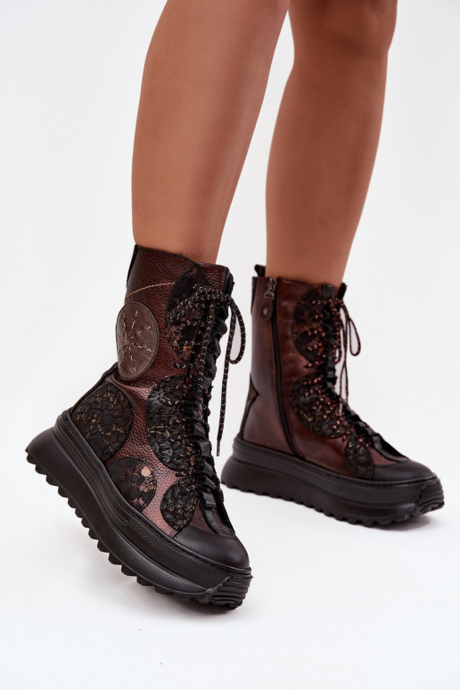 Pealhk Pealiste poolsaapad platvormiga voodriga Sellel onciejka 06565-02 pruunid värvi-Kuldset värvi