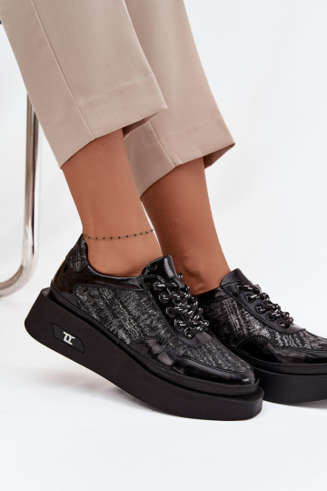 Nahast naiste sidumisjalatsid platvormiga Artiker 57C2043, must ja hõbe