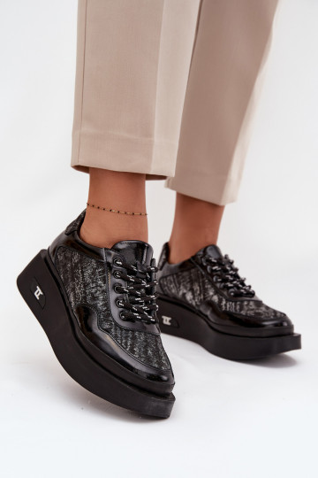 Nahast naiste sidumisjalatsid platvormiga Artiker 57C2043, must ja hõbe 2