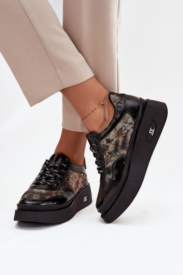 Nahast naiste sidumisjalatsid platvormiga Artiker 57C2042, must ja kuld