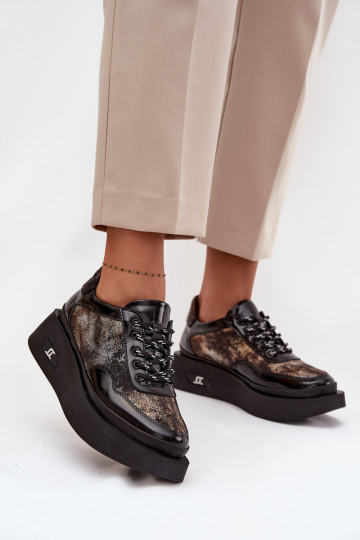 Nahast naiste sidumisjalatsid platvormiga Artiker 57C2042, must ja kuld 2