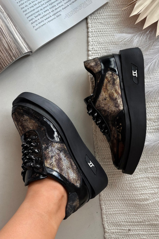 Nahast naiste sidumisjalatsid platvormiga Artiker 57C2042, must ja kuld