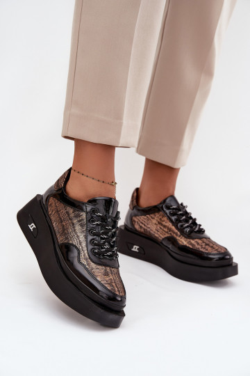 Nahast naiste sidumisjalatsid platvormiga Artiker 57C2044, must