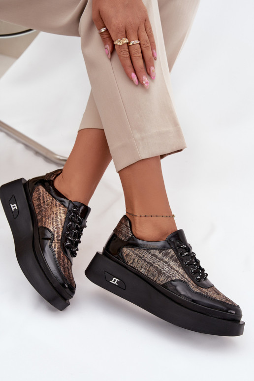 Nahast naiste sidumisjalatsid platvormiga Artiker 57C2044, must