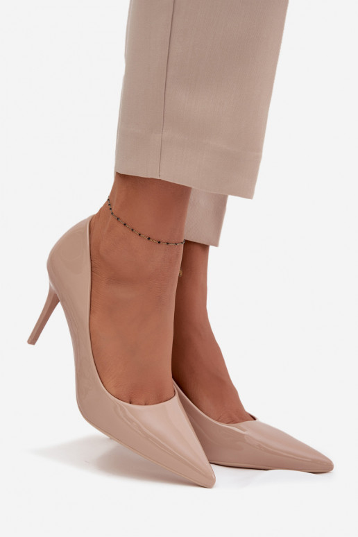 Jadira kõrged kontsad lakk-kunstnahast naistele teravaotsaga, liivakarva Jadira kõrged kontsad lakk-kunstnahast naistele teravaotsaga, liivakarva