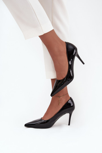 Naistele lakitud kõrged kontsad „Jadira" teravad otsad, musta värv