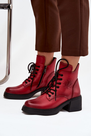 Naiste naturaalsest nahast saapad klotsikestega, soojustatud, Vinceza 39950 punase värvi