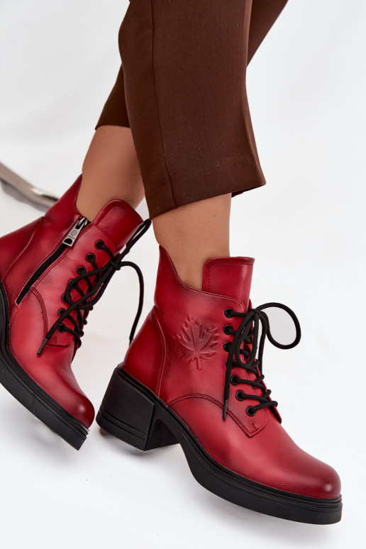 Naiste naturaalsest nahast saapad klotsikestega, soojustatud, Vinceza 39950 punase värvi