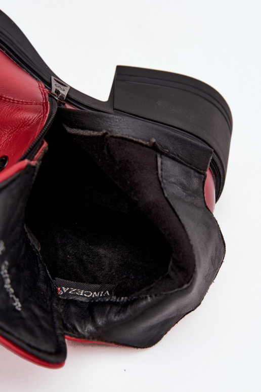 Naiste naturaalsest nahast saapad klotsikestega, soojustatud, Vinceza 39950 punase värvi