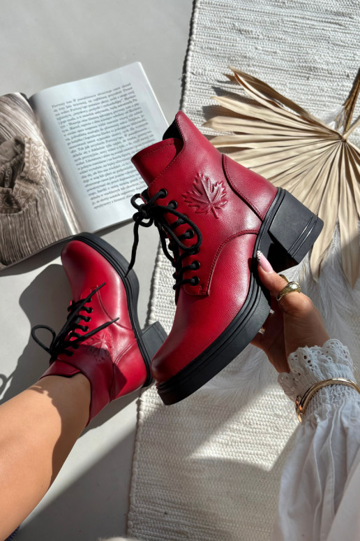 Naiste naturaalsest nahast saapad klotsikestega, soojustatud, Vinceza 39950 punase värvi