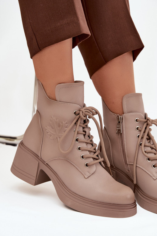 Naiste naturaalsest nahast saapad klotsikestega, soojustatud, Vinceza 39950 beeži värvi