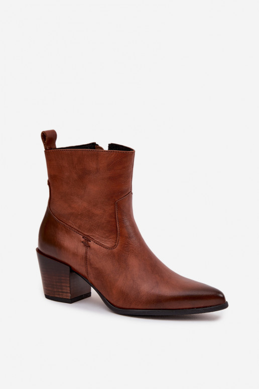 Pealhk kauboistiilis saapad Pealiste omad kõrge jämeda kontsaga voodriga Zazoo 60565 pruunid värvi