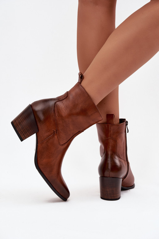 Pealhk kauboistiilis saapad Pealiste omad kõrge jämeda kontsaga voodriga Zazoo 60565 pruunid värvi