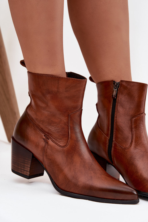 Pealhk kauboistiilis saapad Pealiste omad kõrge jämeda kontsaga voodriga Zazoo 60565 pruunid värvi