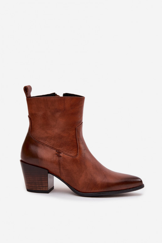 Pealhk kauboistiilis saapad Pealiste omad kõrge jämeda kontsaga voodriga Zazoo 60565 pruunid värvi