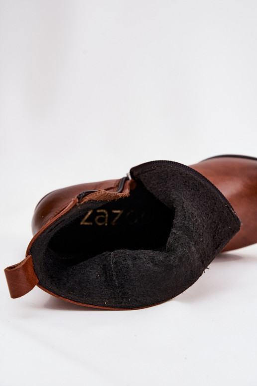 Pealhk kauboistiilis saapad Pealiste omad kõrge jämeda kontsaga voodriga Zazoo 60565 pruunid värvi