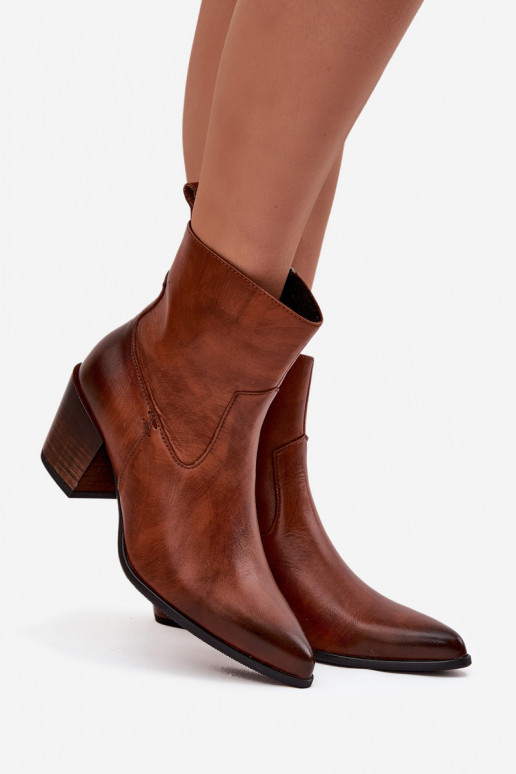 Pealhk kauboistiilis saapad Pealiste omad kõrge jämeda kontsaga voodriga Zazoo 60565 pruunid värvi