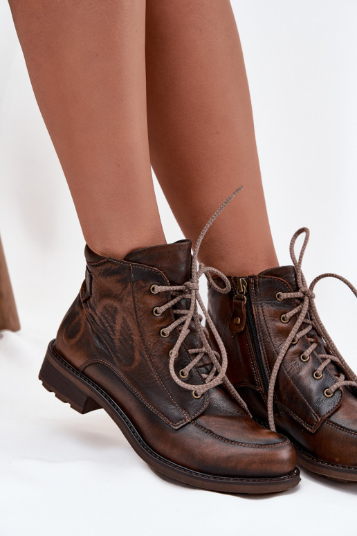 Pealiste poolsaapadPealturalnej Skóry laiade nööridega Sellel onciejka 07063-02 pruunid värvi