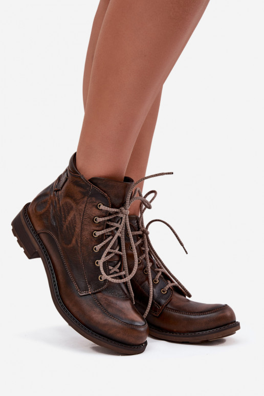 Pealiste poolsaapadPealturalnej Skóry laiade nööridega Sellel onciejka 07063-02 pruunid värvi