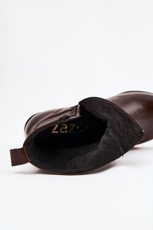 Pealhk kauboistiilis saapad Pealiste omad kõrge jämeda kontsaga voodriga Zazoo 60565 Czekoladosissee
