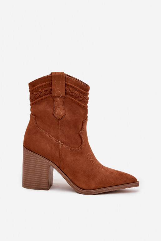 kauboistiilis saapad Pealiste omad kõrge jämeda kontsaga pruunid värvi Jessa