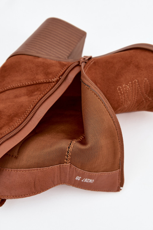 kauboistiilis saapad Pealiste omad kõrge jämeda kontsaga pruunid värvi Jessa