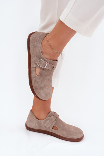 Sametised saapad Barefoot naistele kinnitustega Zazoo N1261 beeži värviga