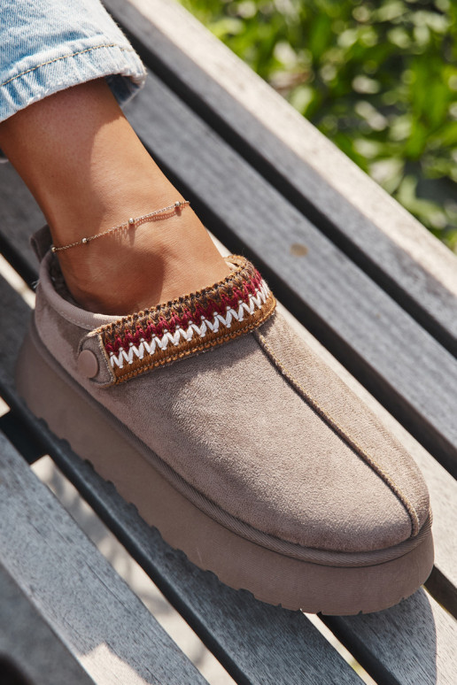 Naiste madalad lumesaapad liikuvate rihmade ja tikandiga, platvormiga beeži värvi Lyrisse