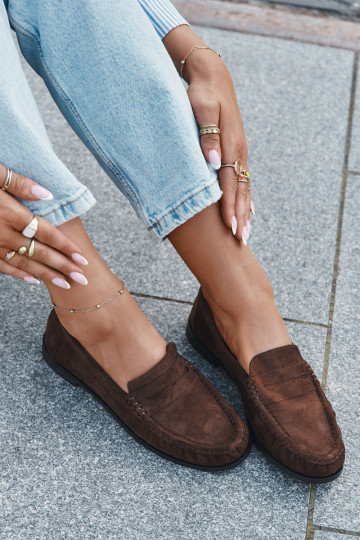 Naiste mokasiinid laiade kontsadega ökokoesest pruuni värvi "Rivianne"