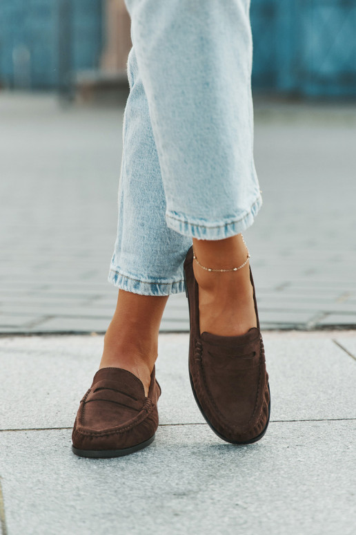 Naiste mokasiinid laiade kontsadega ökokoesest pruuni värvi "Rivianne"