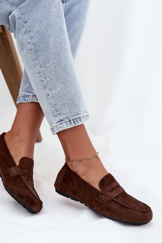 Naiste tasapinnalised mokasiinid tumepruuni värvi "Soreline"