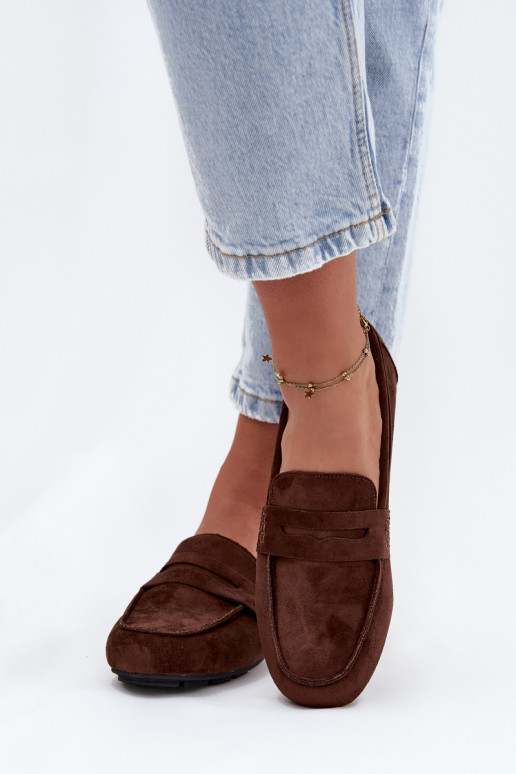 Naiste tasapinnalised mokasiinid tumepruuni värvi "Soreline"