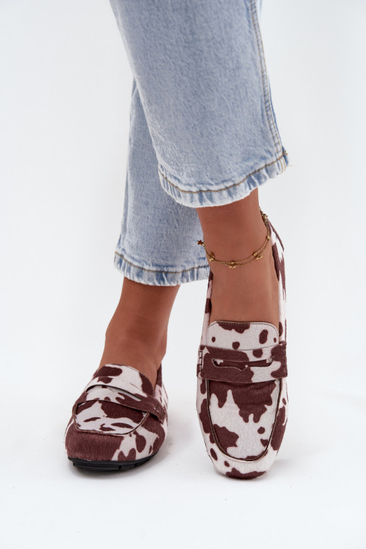 Naiste tasapinnalised mokasiinid lapidega pruuni-valge värvi "Soreline"