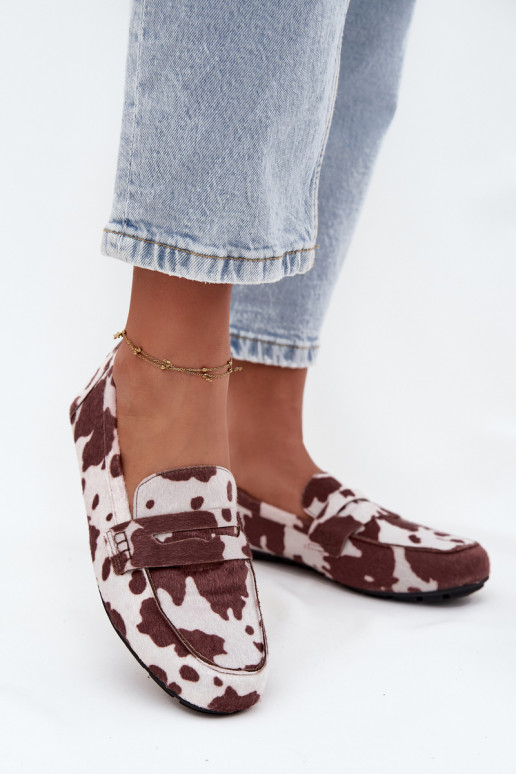 Naiste tasapinnalised mokasiinid lapidega pruuni-valge värvi "Soreline"
