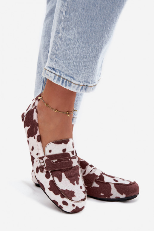 Naiste tasapinnalised mokasiinid lapidega pruuni-valge värvi "Soreline"