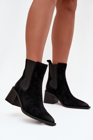 Nahk-zomšist saapad sooja voodriga seest Artiker 57C0049 musta värvi