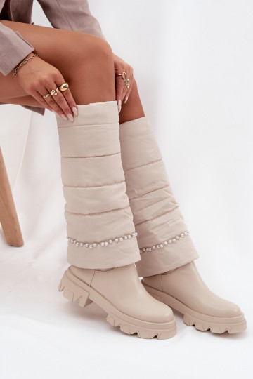 Pealiste pika säärega saapad koos pärlitega Elevandiluu värvi Irvette