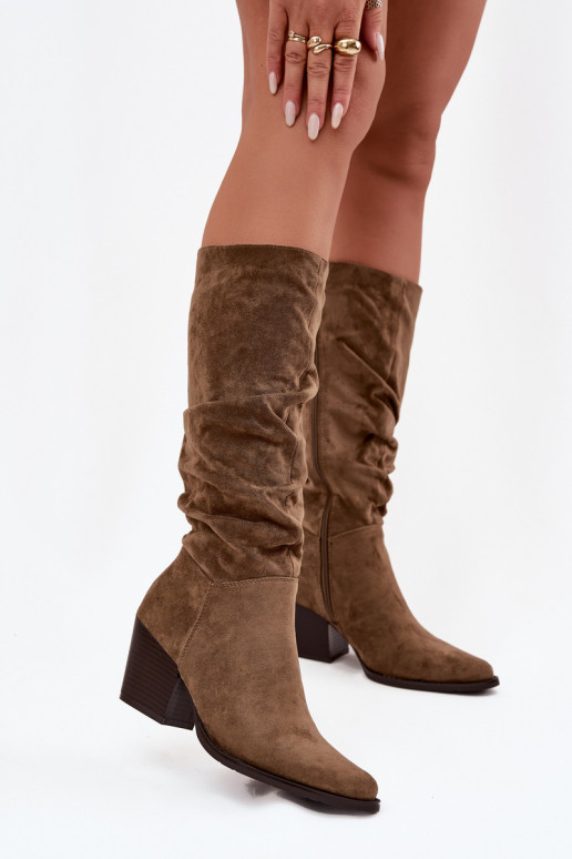 naiste pika säärega saapad Korjatud pealsega kõrge jämeda kontsaga voodriga Rohelist värvi Paelina naiste pika säärega saapad Korjatud pealsega kõrge jämeda kontsaga voodriga Rohelist värvi Paelina