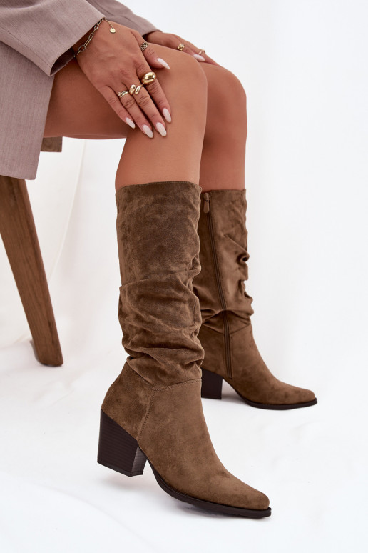 naiste pika säärega saapad Korjatud pealsega kõrge jämeda kontsaga voodriga Rohelist värvi Paelina naiste pika säärega saapad Korjatud pealsega kõrge jämeda kontsaga voodriga Rohelist värvi Paelina