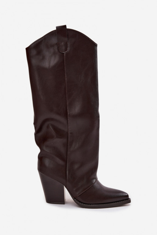 voodriga pika säärega saapad Kauboi saapad kõrge jämeda kontsaga eko-nahast Czekoladosissee Sellel onvine voodriga pika säärega saapad Kauboi saapad kõrge jämeda kontsaga eko-nahast Czekoladosissee Sellel onvine