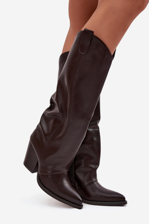 voodriga pika säärega saapad Kauboi saapad kõrge jämeda kontsaga eko-nahast Czekoladosissee Sellel onvine voodriga pika säärega saapad Kauboi saapad kõrge jämeda kontsaga eko-nahast Czekoladosissee Sellel onvine